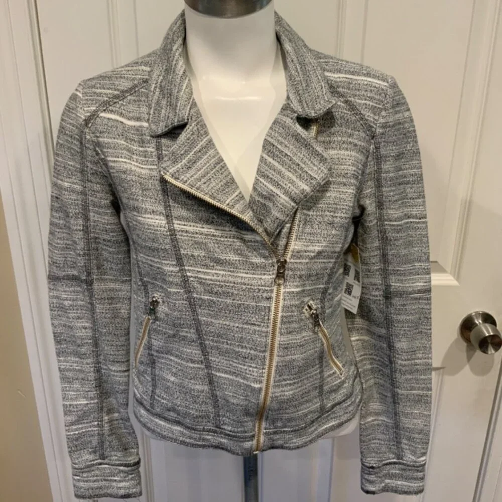 by Anthropologie Heathered Gray Asymmetrical Zip Moto Jacket, Size Small